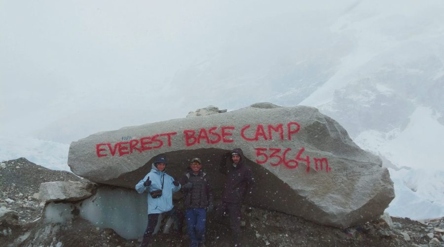 everest base camp in nepal with snow